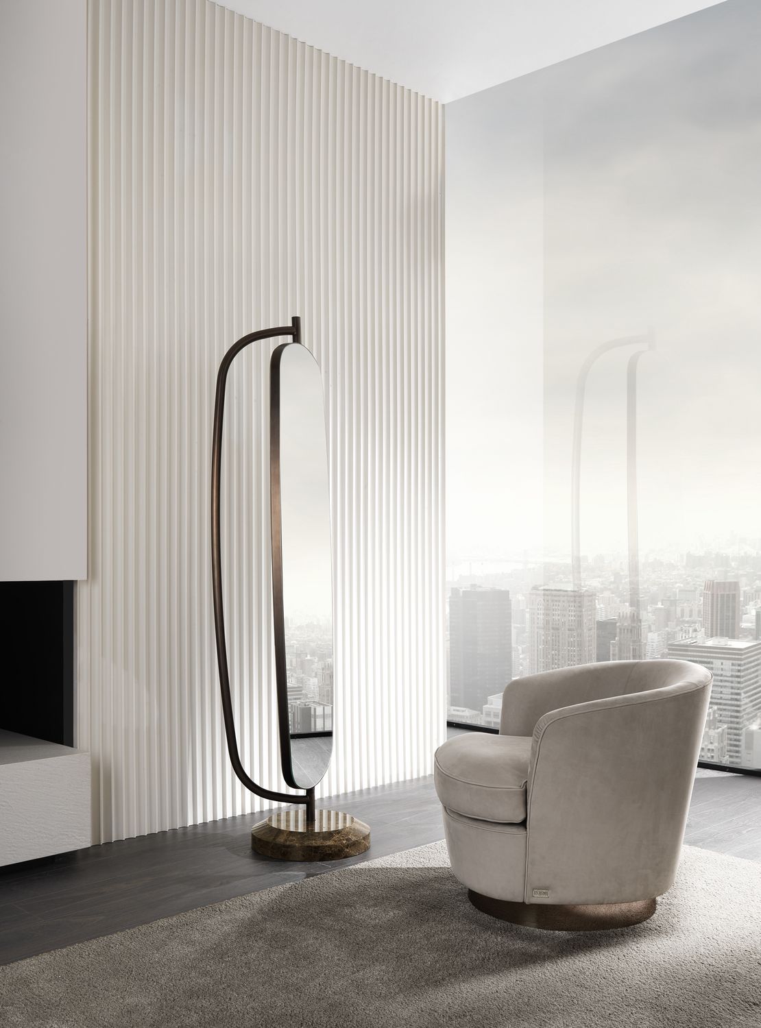 Bent floor swivel mirror