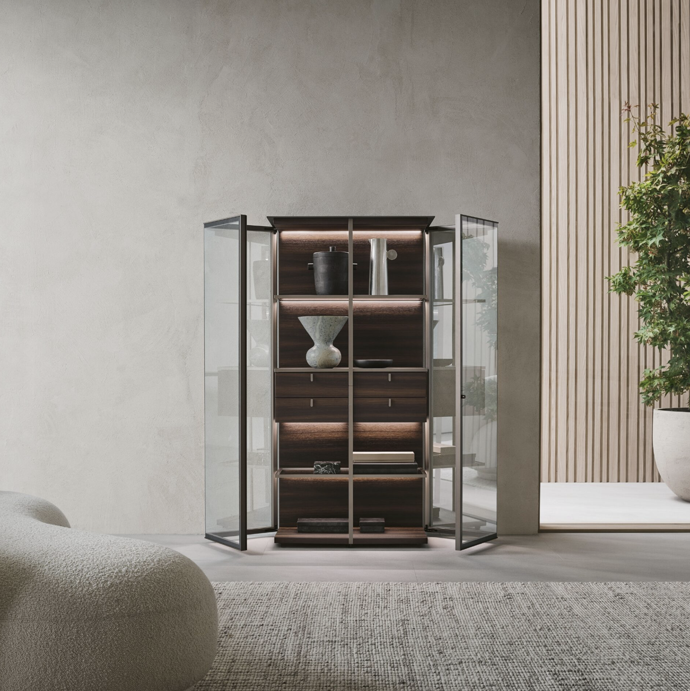 Aliante – Элитный Стеклянный Витринный Шкаф с Инновационным Открыванием