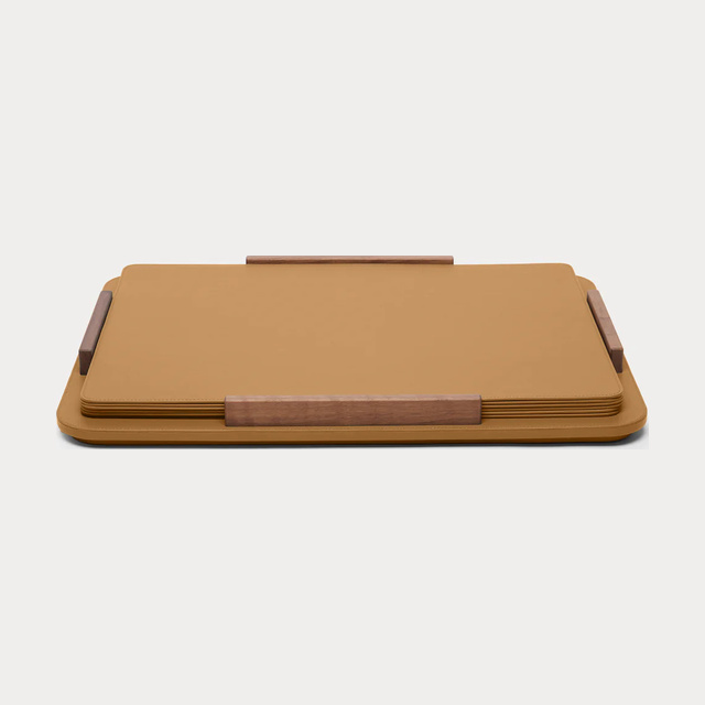 Leather and Walnut Placemats with Holder (Set of 6)