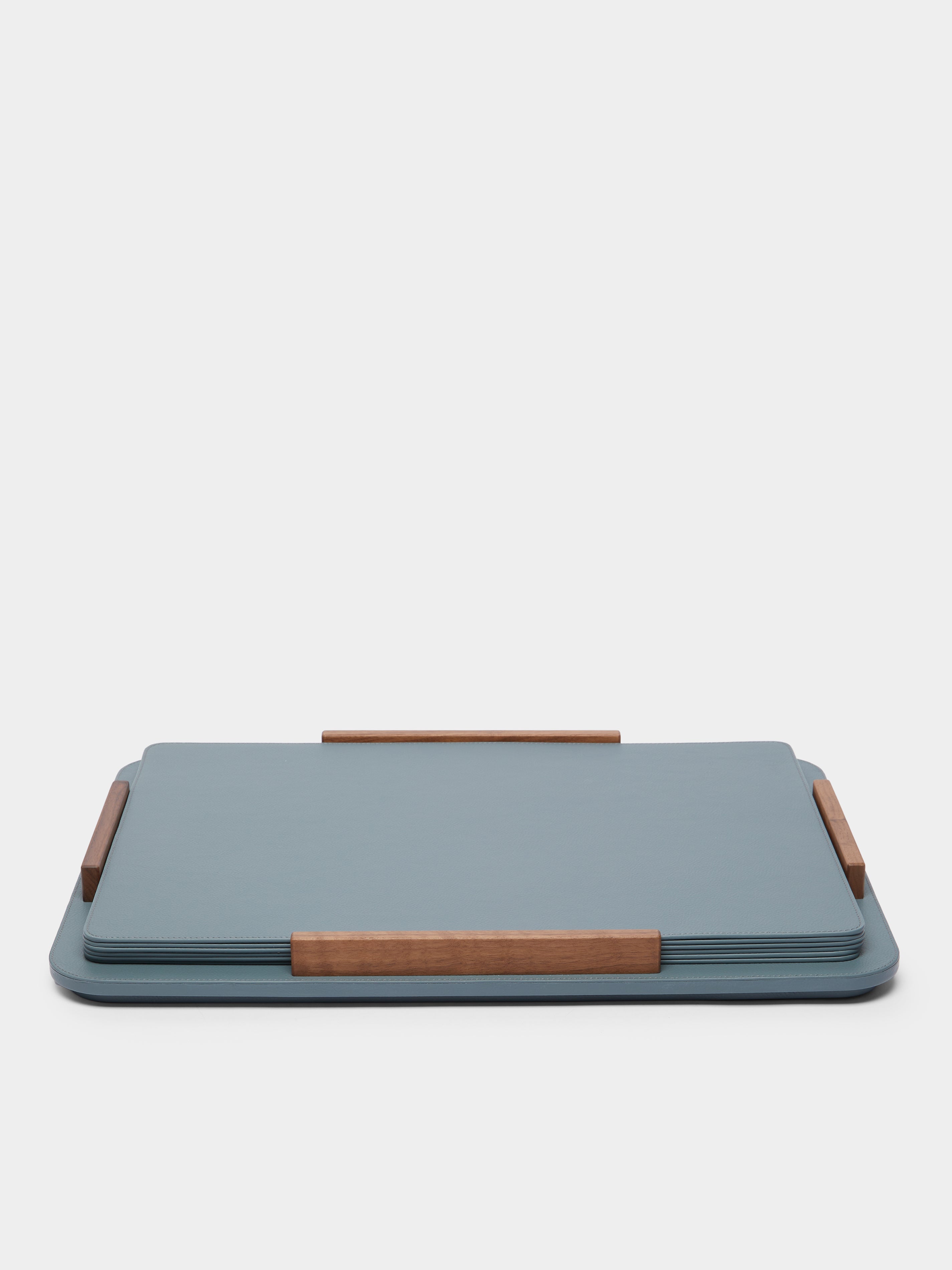 Leather and Walnut Coasters with Holder (Set of 6)