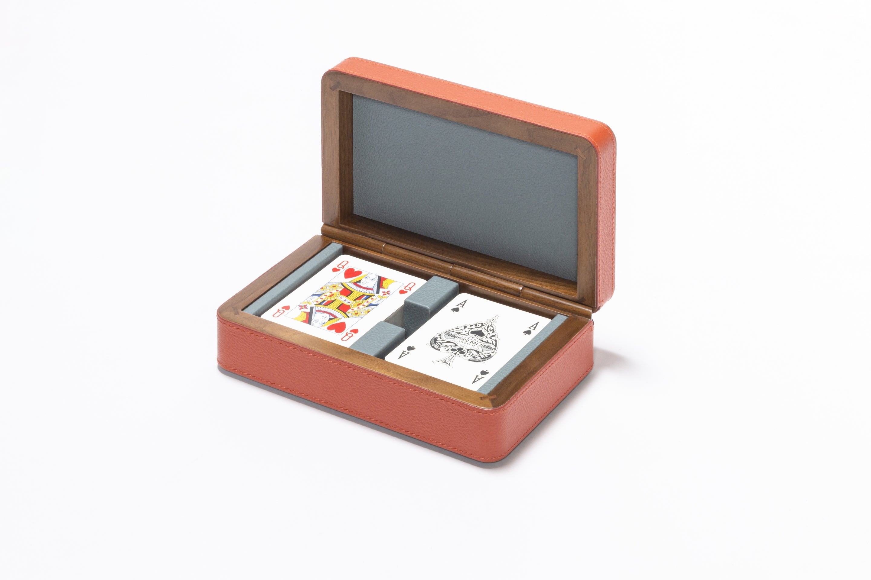 Leather and Walnut Playing Cards Box