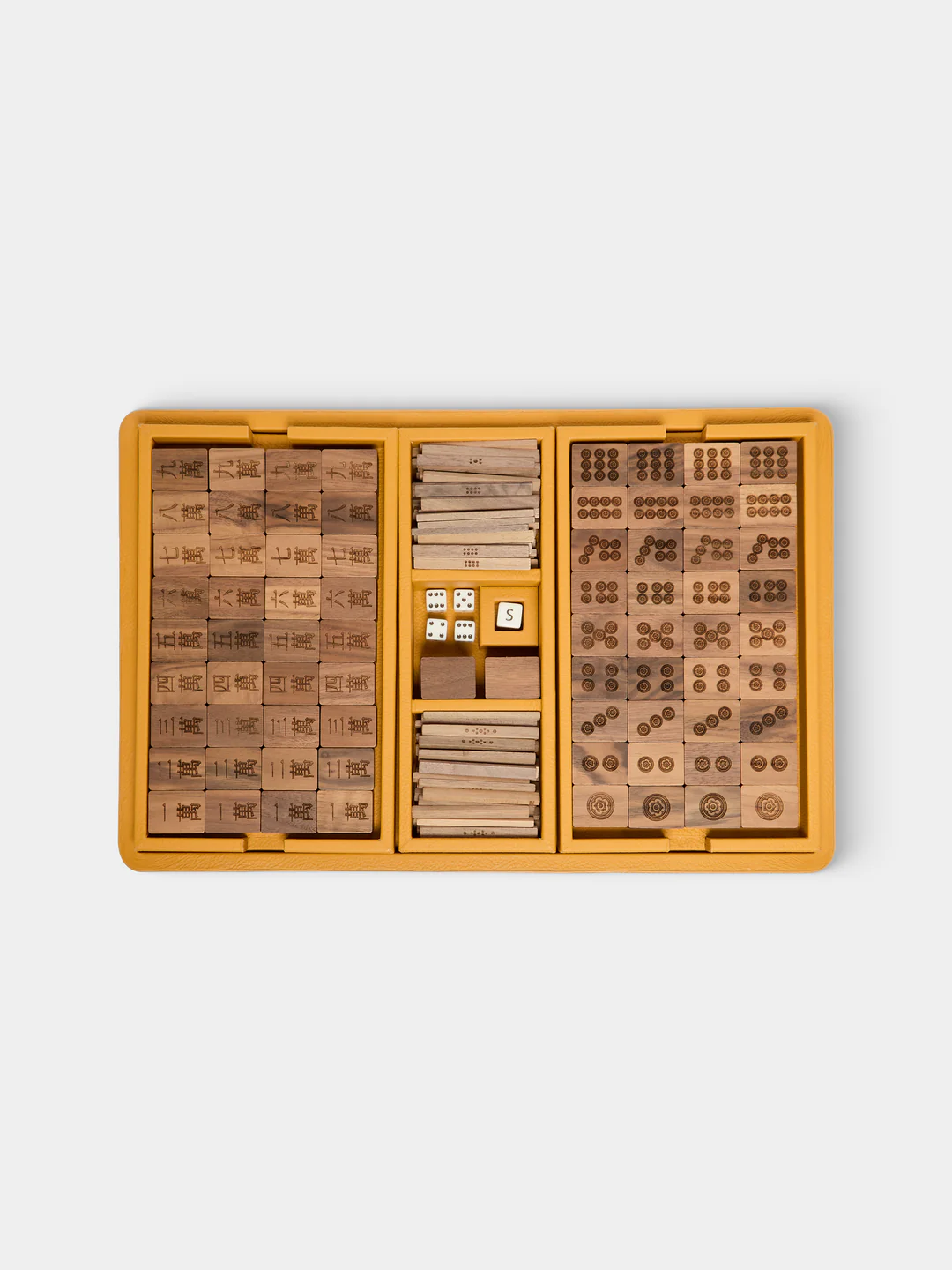 Leather, Maple and Walnut Mahjong Set