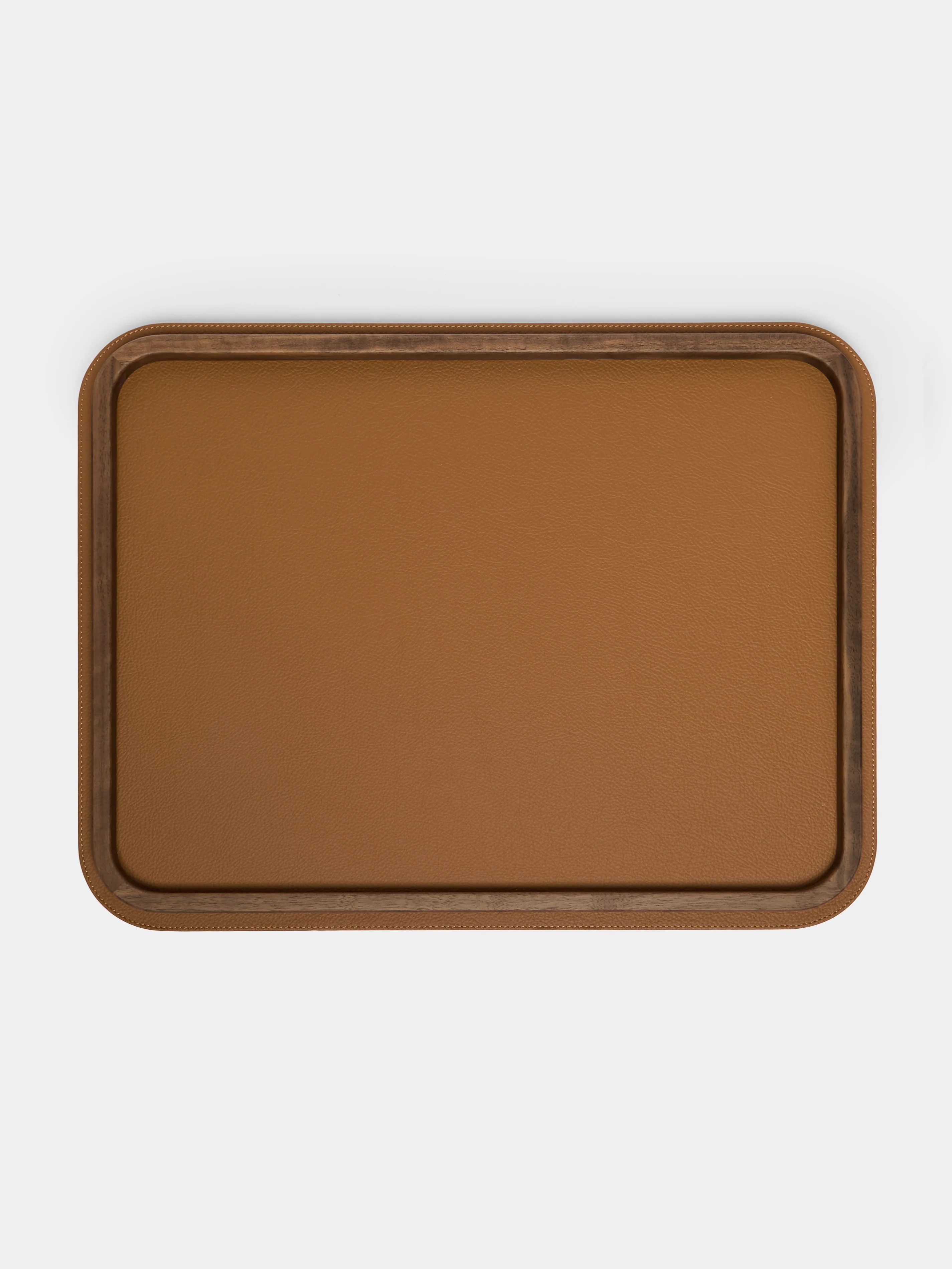 Walnut and Leather Round Tray (16.5in/42cm)
