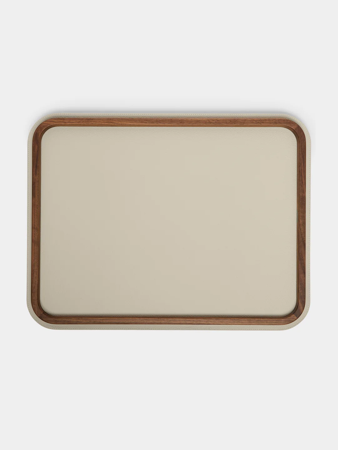 Walnut and Leather Round Tray (16.5in/42cm)