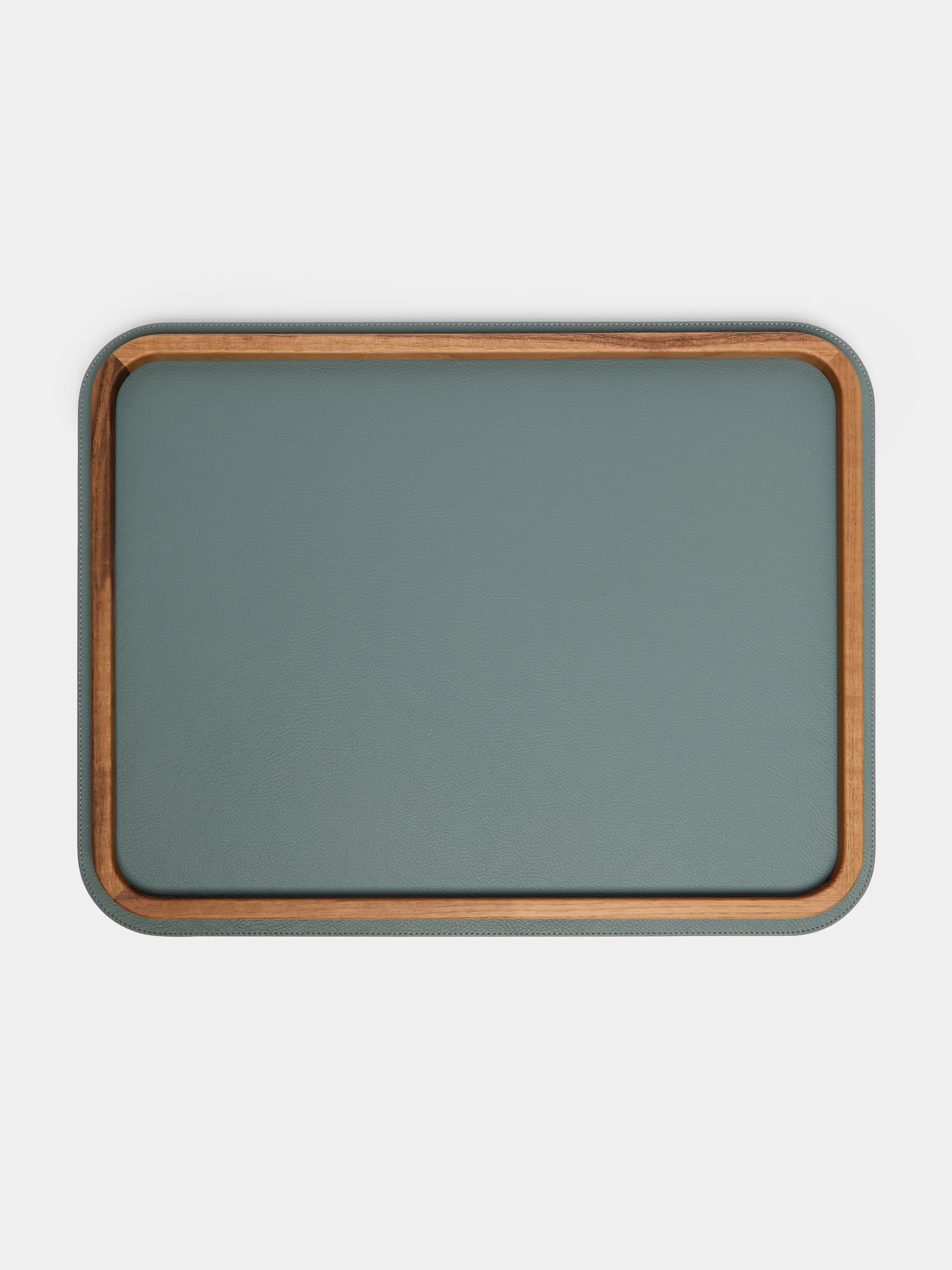 Walnut and Leather Round Tray (16.5in/42cm)