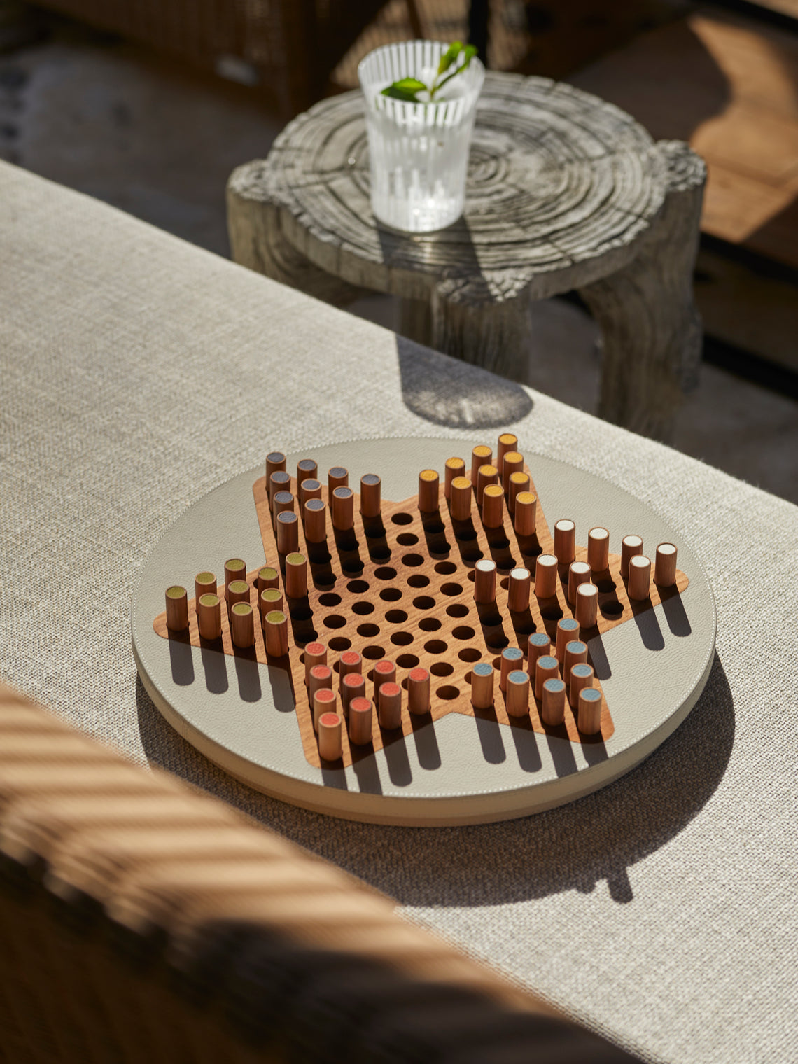 Leather and Walnut Chinese Checkers Set