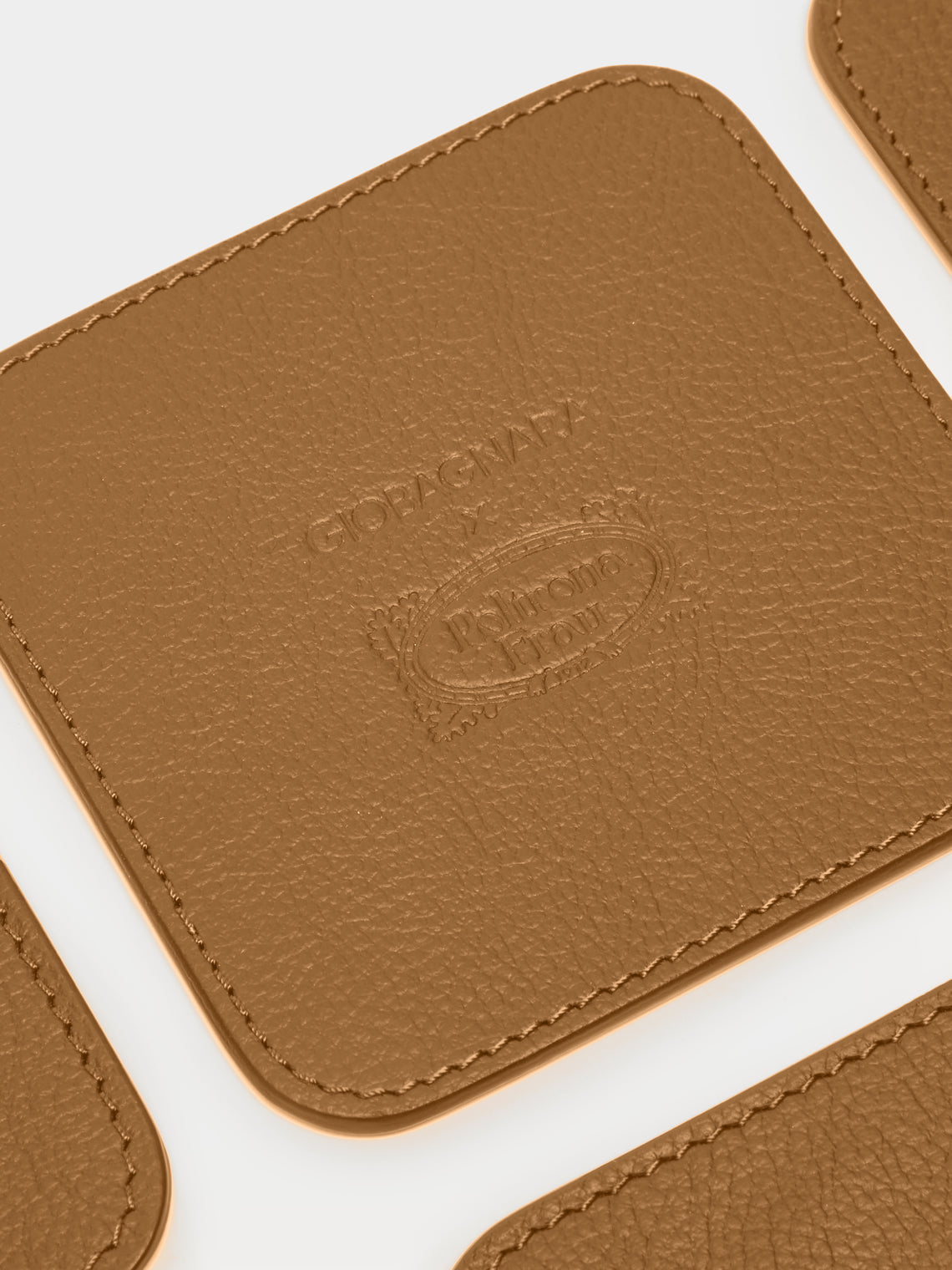 Leather and Walnut Coasters with Holder (Set of 6)