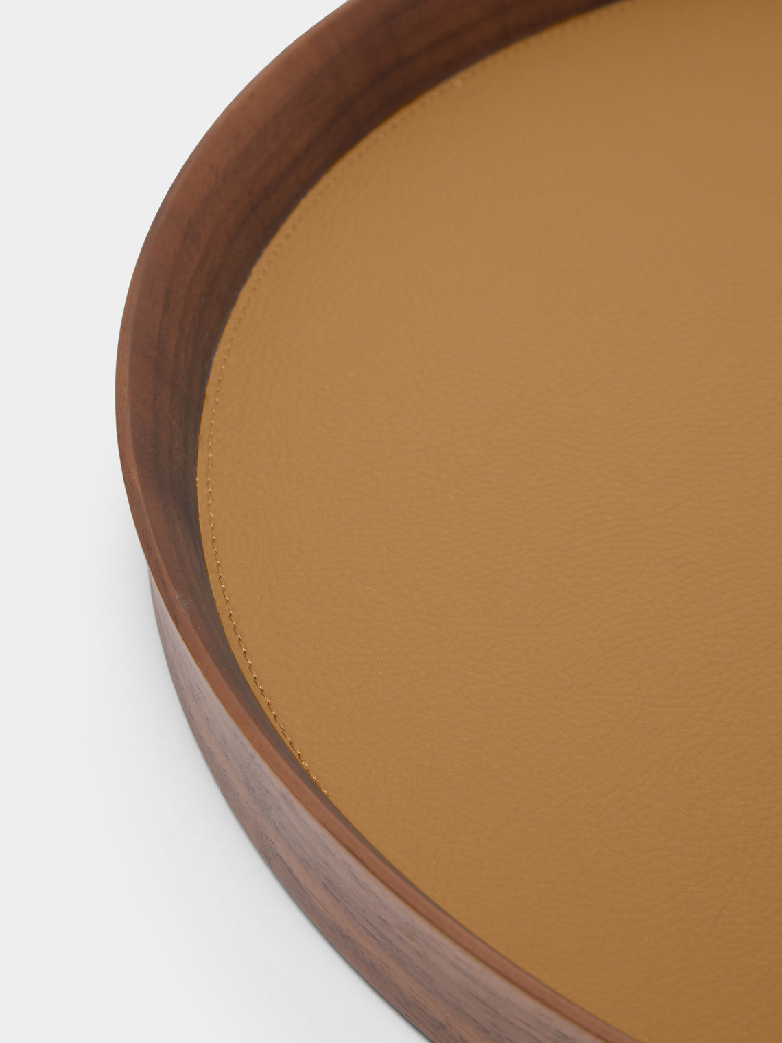Walnut and Leather Round Tray (16.5in/42cm)