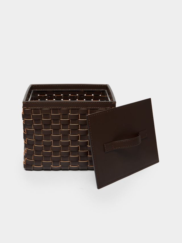 Woven Leather Wastepaper Basket