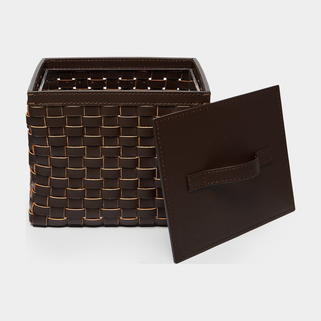 Woven Leather Wastepaper Basket