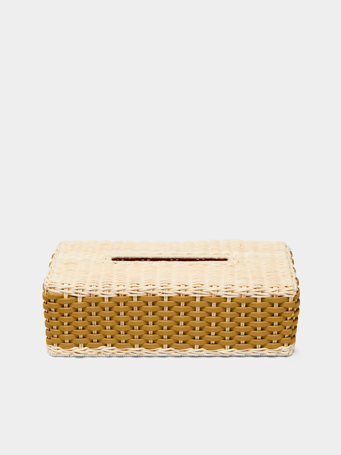 Antibes Handwoven Leather and Rattan Tissue Box
