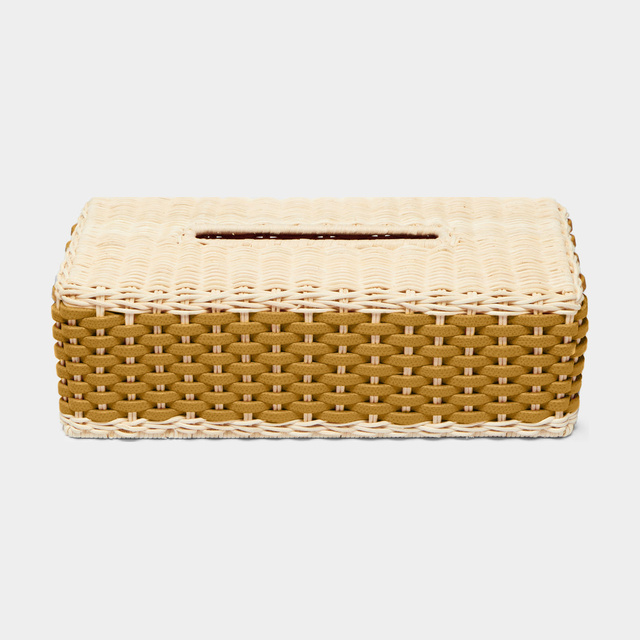Antibes Handwoven Leather and Rattan Tissue Box