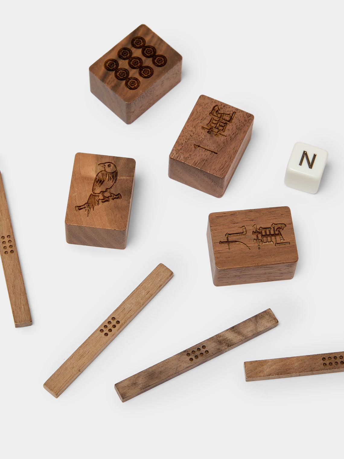 Leather, Maple and Walnut Mahjong Set
