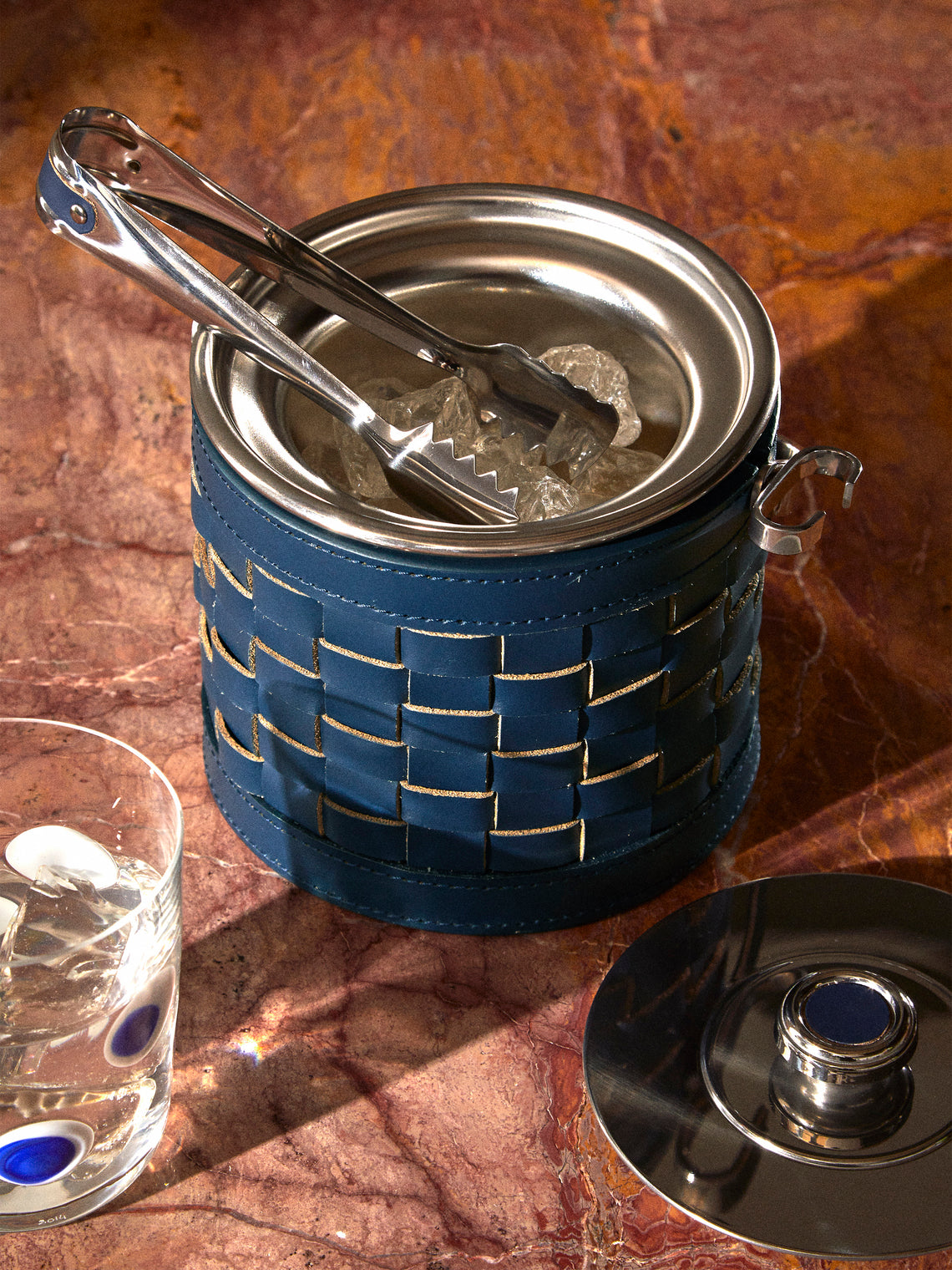 Barcelona Water-Resistant Leather Ice Bucket with Tongs
