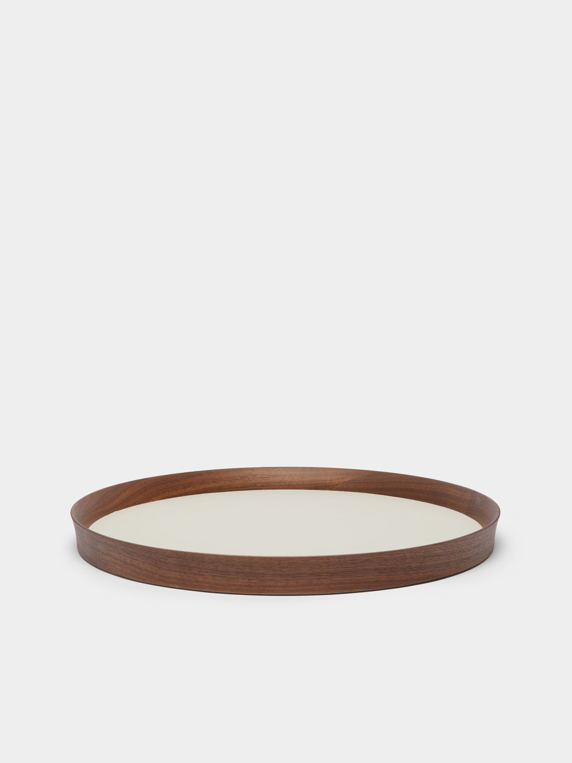 Walnut and Leather Round Tray (16.5in/42cm)