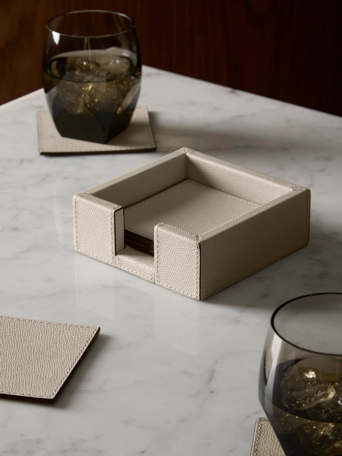 Tao Leather Coasters with Holder (Set of 6)