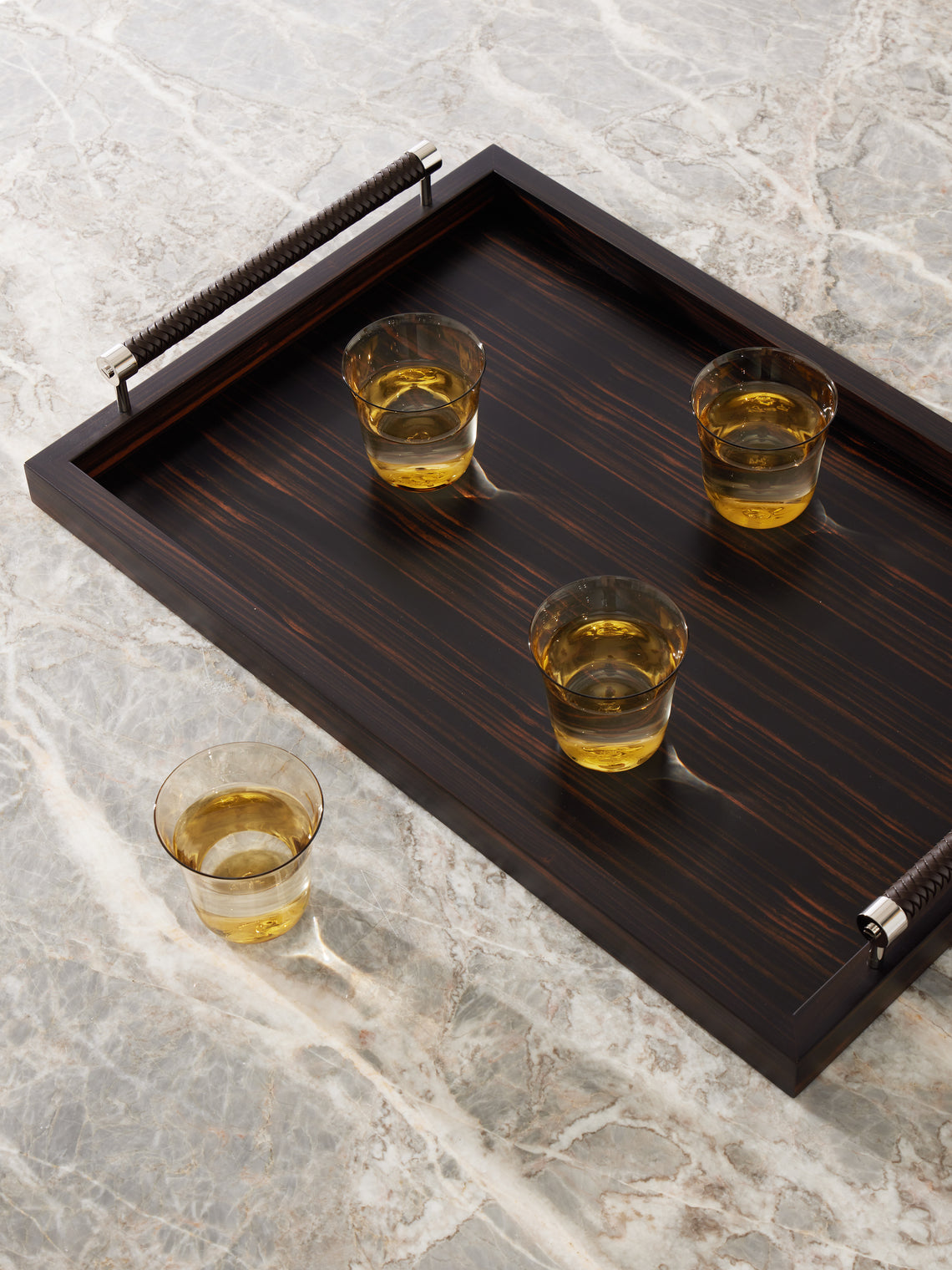 Diana Ebony and Woven Leather Tray (23.5in/60cm)