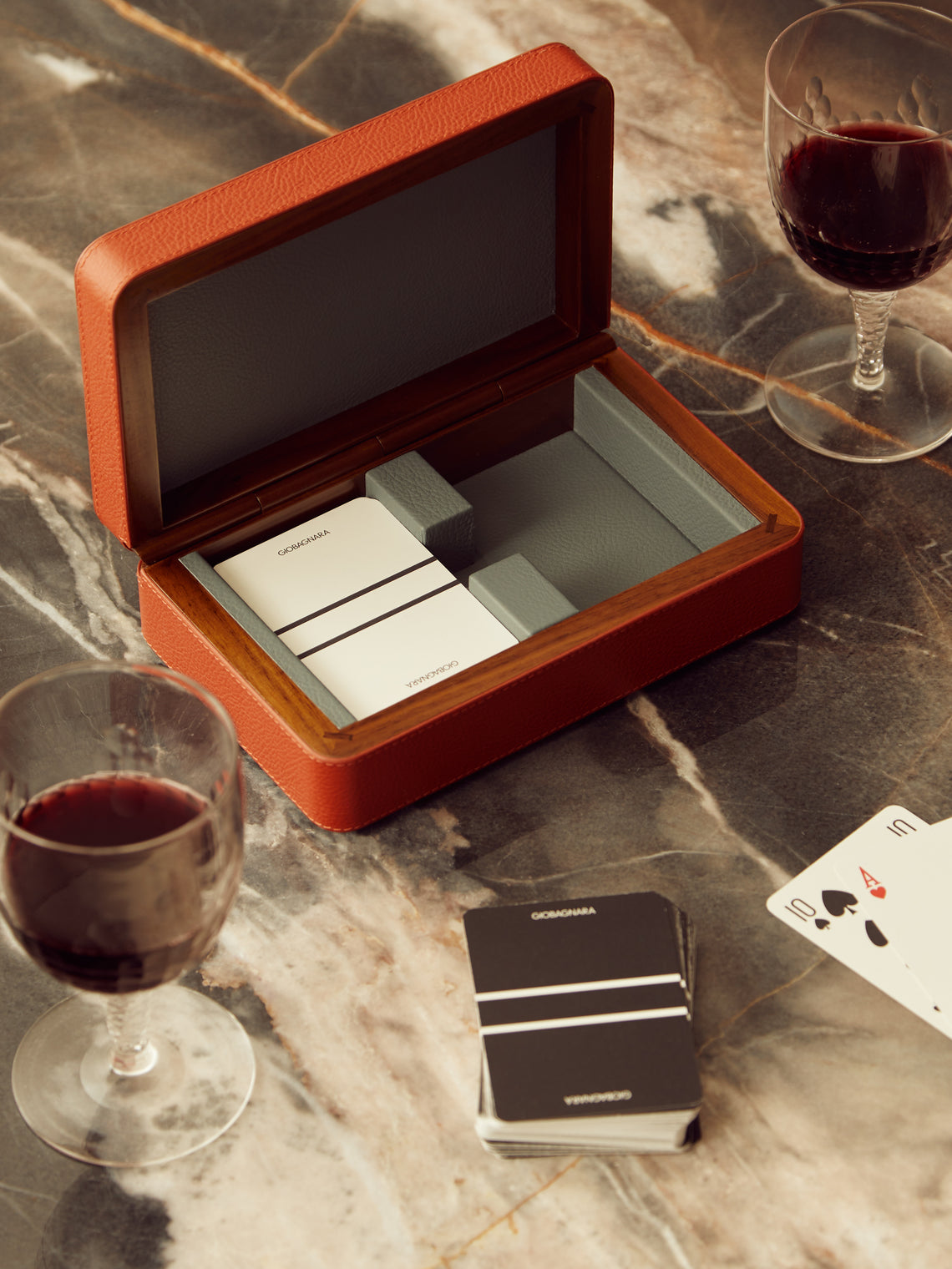 Leather and Walnut Playing Cards Box
