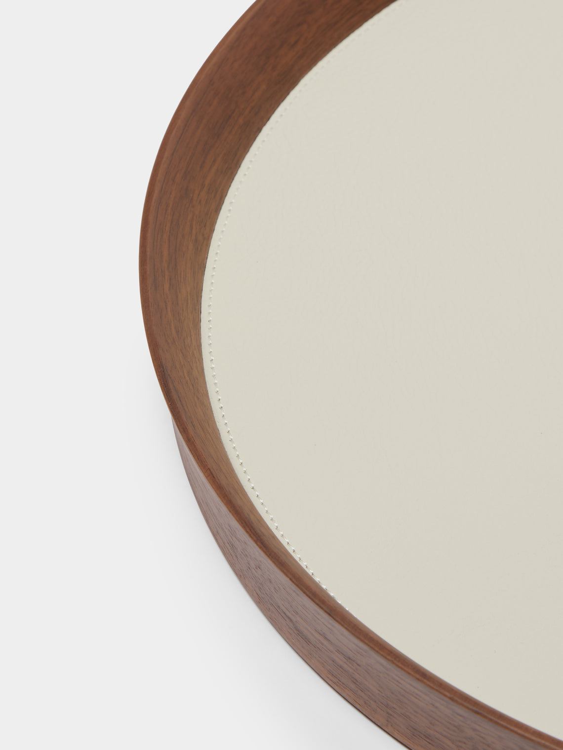 Walnut and Leather Round Tray (16.5in/42cm)