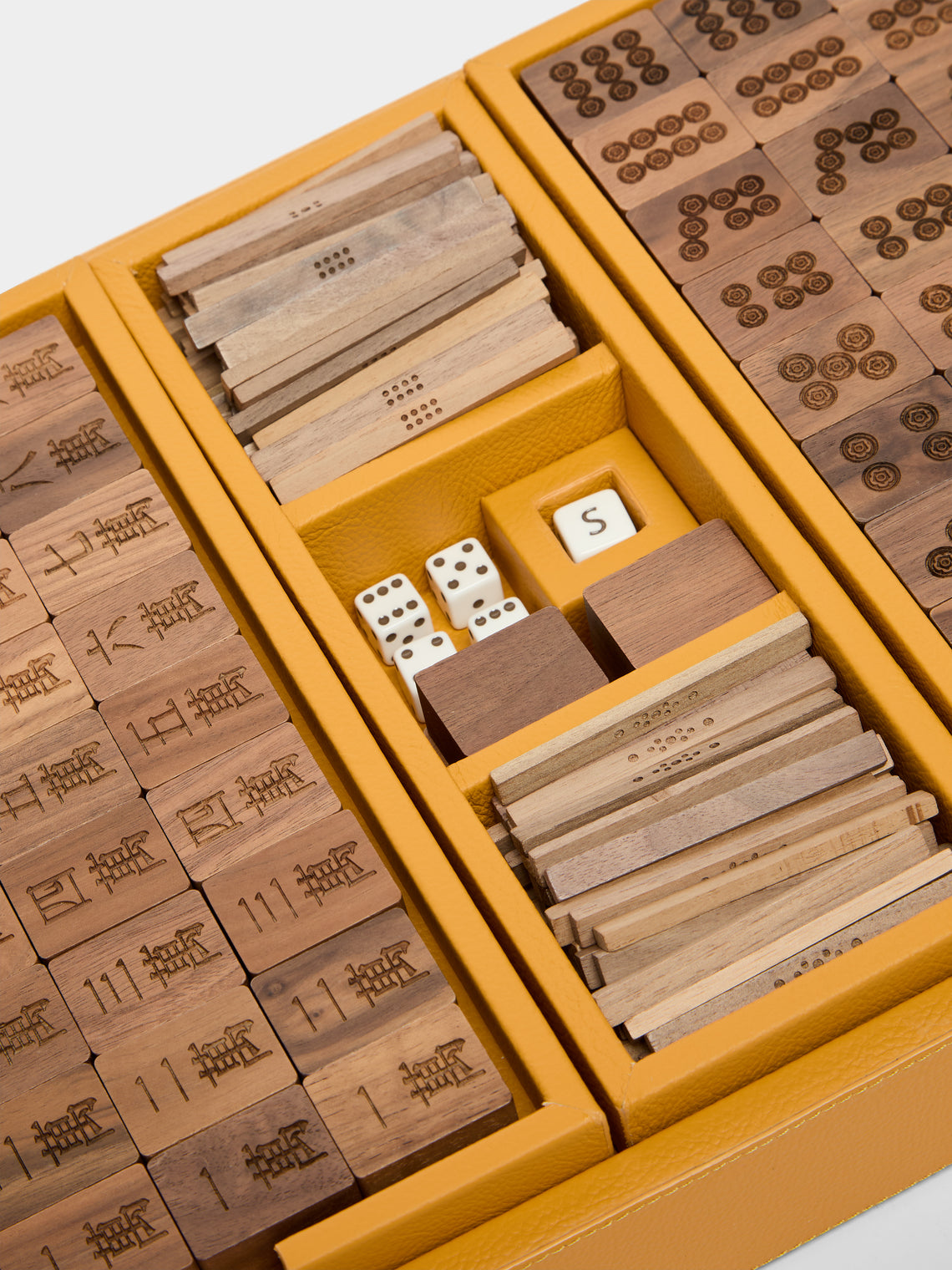 Leather, Maple and Walnut Mahjong Set