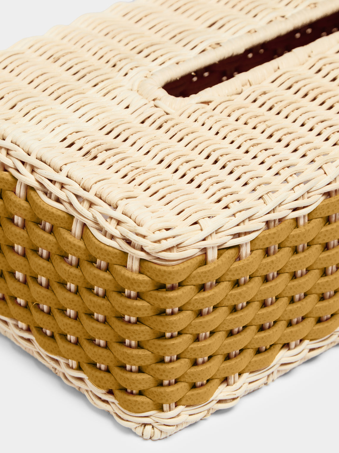 Antibes Handwoven Leather and Rattan Tissue Box