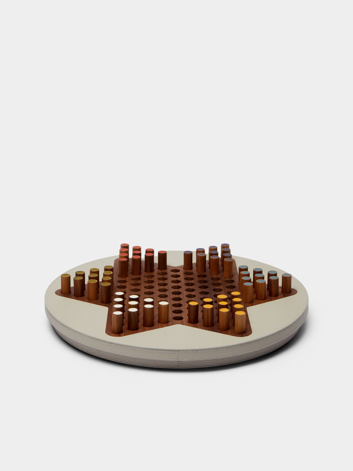 Leather and Walnut Chinese Checkers Set