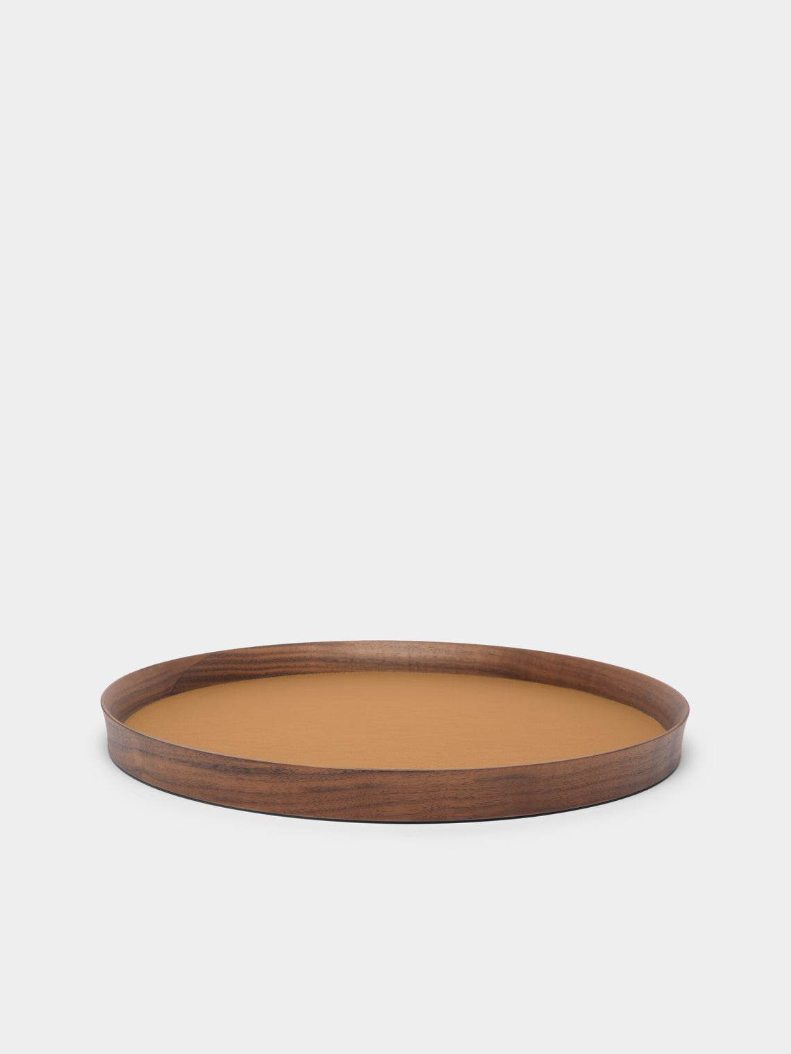 Walnut and Leather Round Tray (16.5in/42cm)