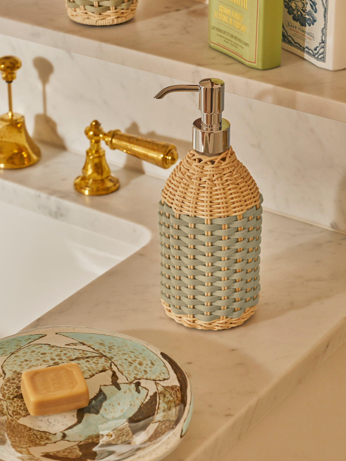 Rouen Leather and Rattan Soap Dispenser