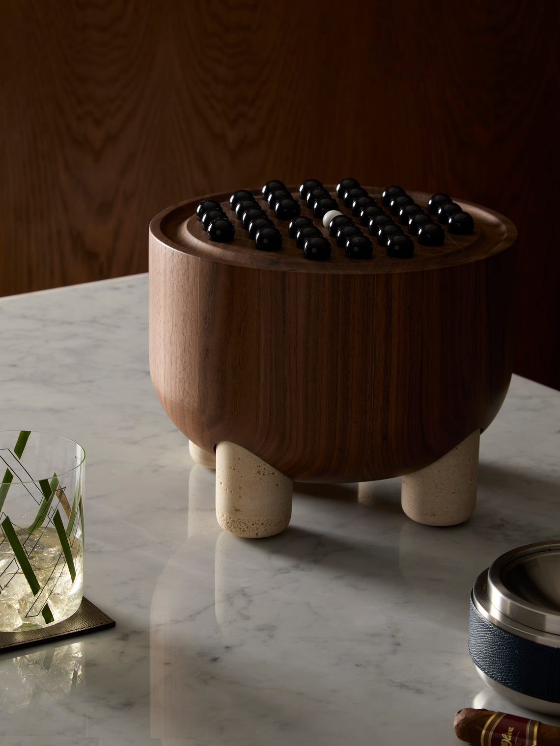 Mocambo Peg Walnut and Stone Solitaire Set