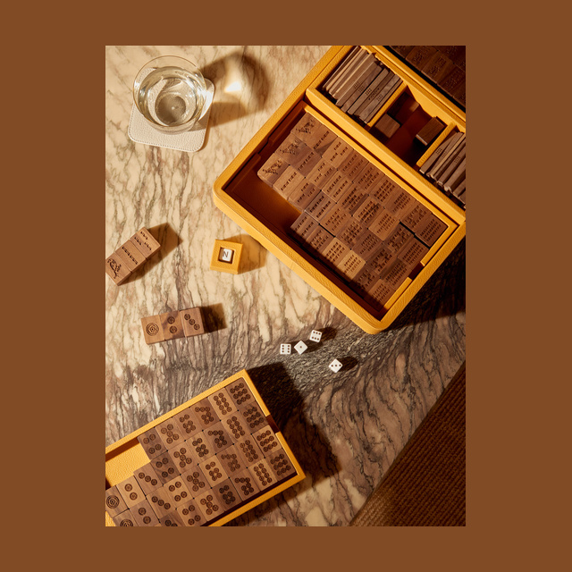 Leather, Maple and Walnut Mahjong Set