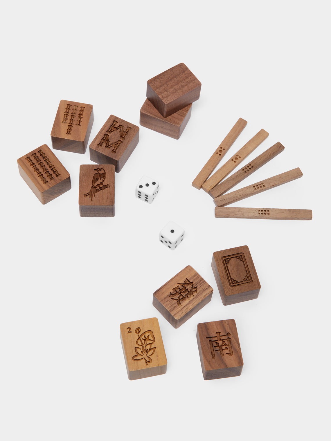 Leather, Maple and Walnut Mahjong Set