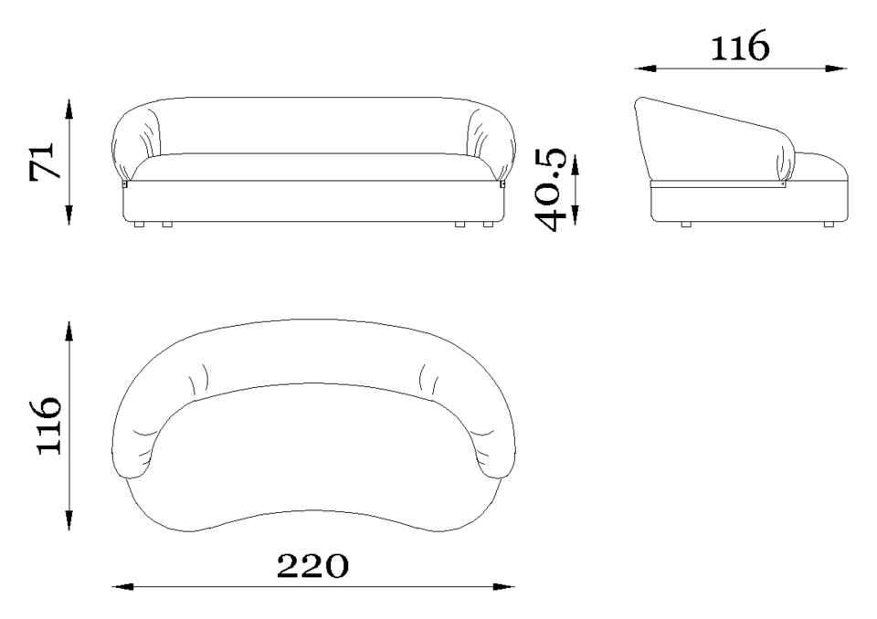 Rugiano Fandango Armchair — Dimensions 1
