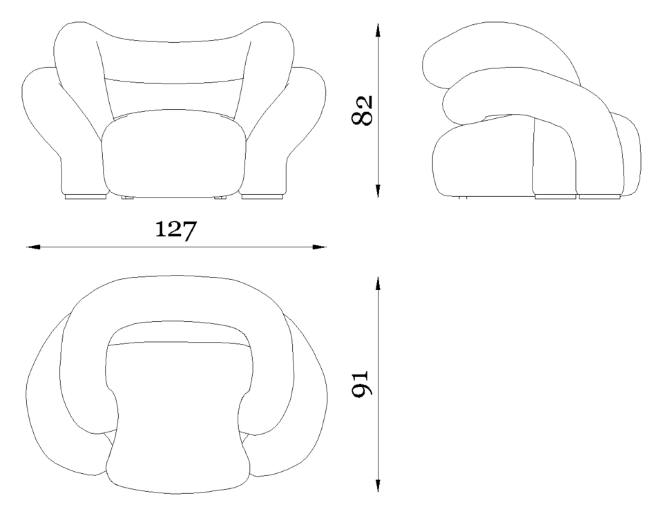 Rugiano Abbraccio Armchair — Dimensions 1