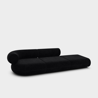 Black Kvadrat Gentle Velvet / 3-Seater Left Open Modular Sofa / Kvadrat Gentle - Black (0193)