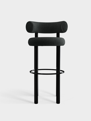 Polished Black Steel & Dark Grey Kvadrat Melange Nap Wool / 75cm / Kvadrat Melange Nap - Dark Grey (0191)