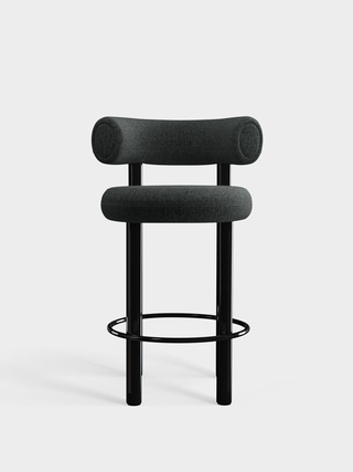 Polished Black Steel & Dark Grey Kvadrat Melange Nap Wool / 65cm / Kvadrat Melange Nap - Dark Grey (0191)