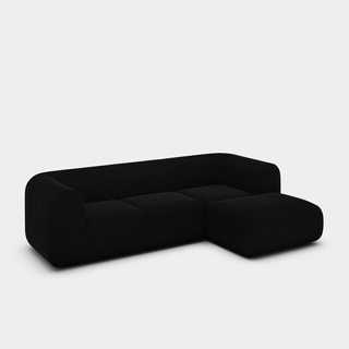 Black Kvadrat Hallingdal 65 Wool Blend / 2.5-Seater Right Chaise Longue Modular Sofa / Kvadrat Hallingdal 65 - Black (0190)