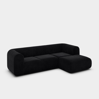 Black Kvadrat Gentle Velvet / 2.5-Seater Right Chaise Longue Modular Sofa / Kvadrat Gentle - Black (0193)
