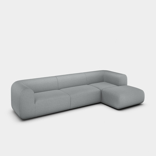 Mid Grey Kvadrat Hallingdal 65 Wool Blend / 3-Seater Right Chaise Longue Modular Sofa / Kvadrat Hallingdal 65 - Mid Grey (0130)
