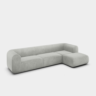 Silver Royal Velvet / 3-Seater Right Chaise Longue Modular Sofa / Royal - Silver (125)