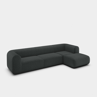 Dark Grey Kvadrat Melange Nap Wool / 3-Seater Right Chaise Longue Modular Sofa / Kvadrat Melange Nap - Dark Grey (0191)