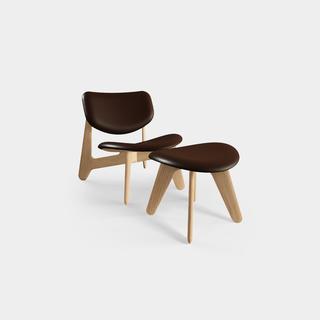 Slab Lounge & Ottoman Set | Natural Wood & Brown Choko Leather