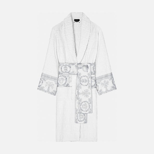 Белый банный халат Versace с барочным узором