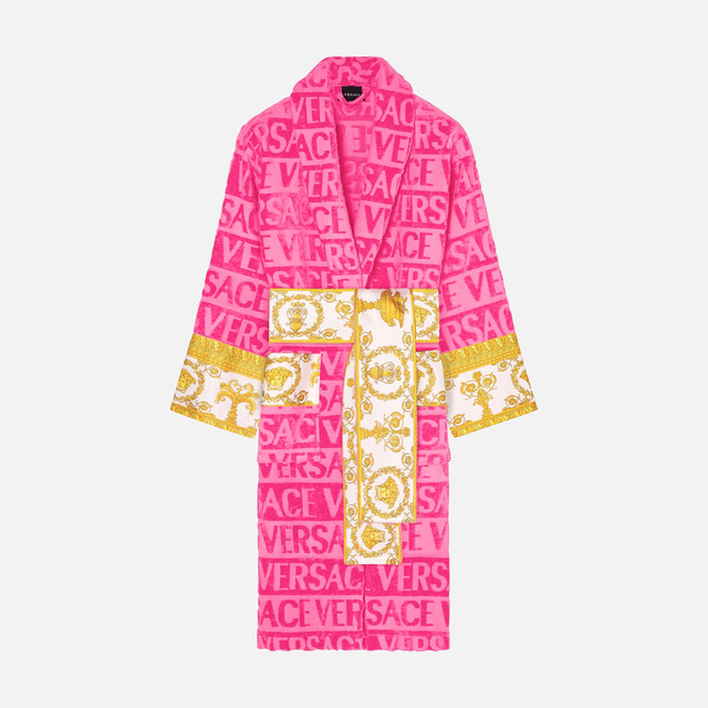 Розовый хлопковый халат Versace Barocco