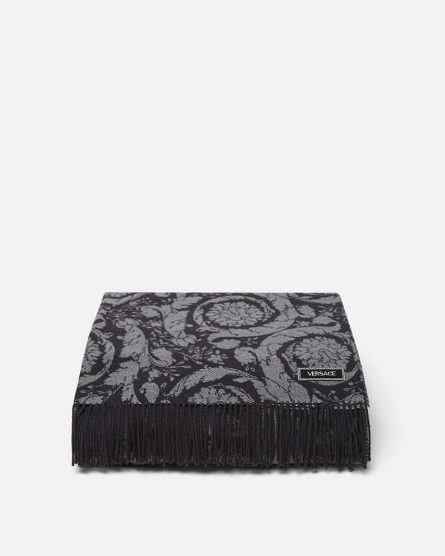 Barocco Cashmere Fringed Blanket Black