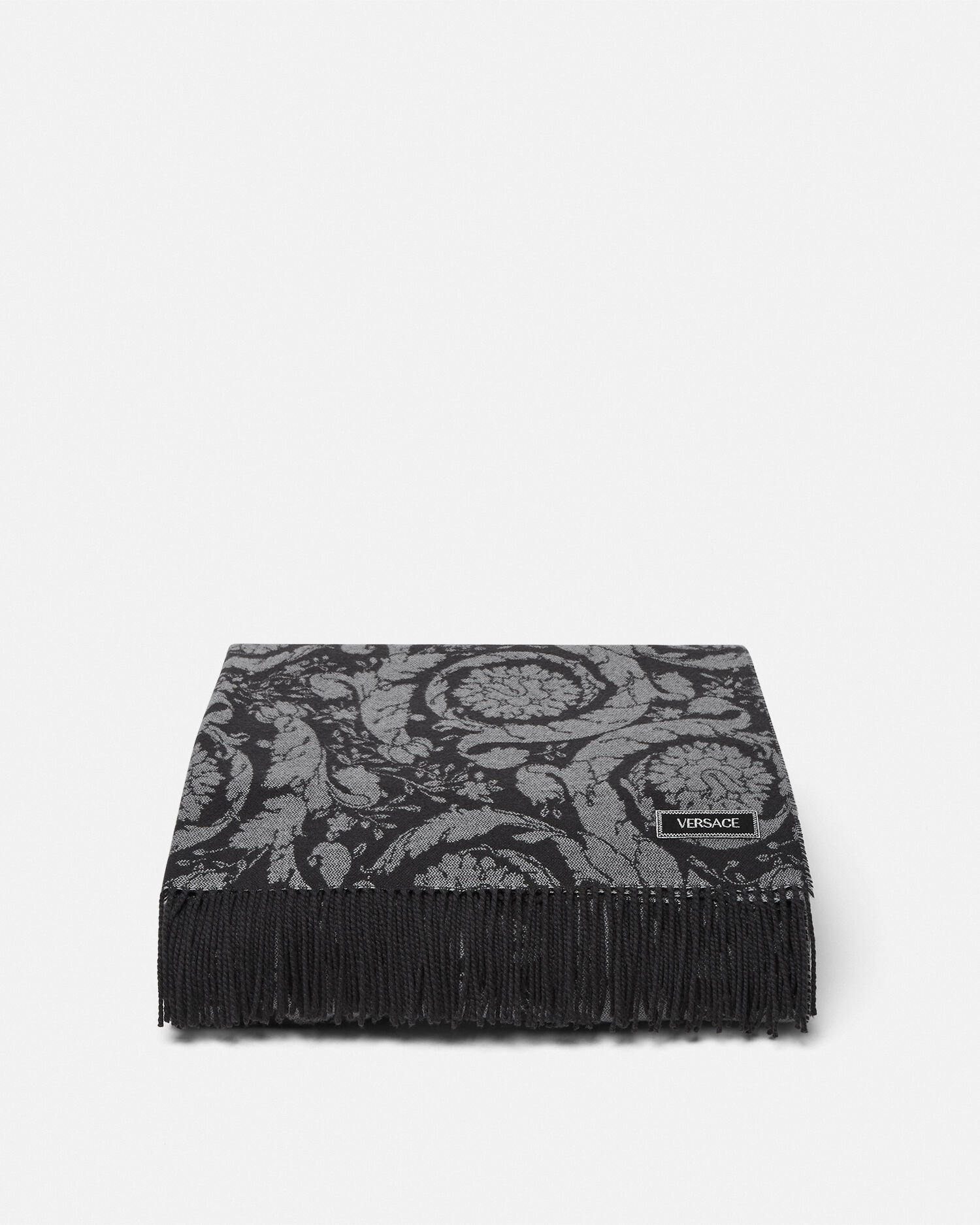 Barocco Cashmere Fringed Blanket Black