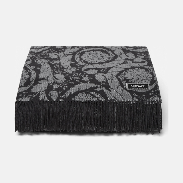 Barocco Cashmere Fringed Blanket Black