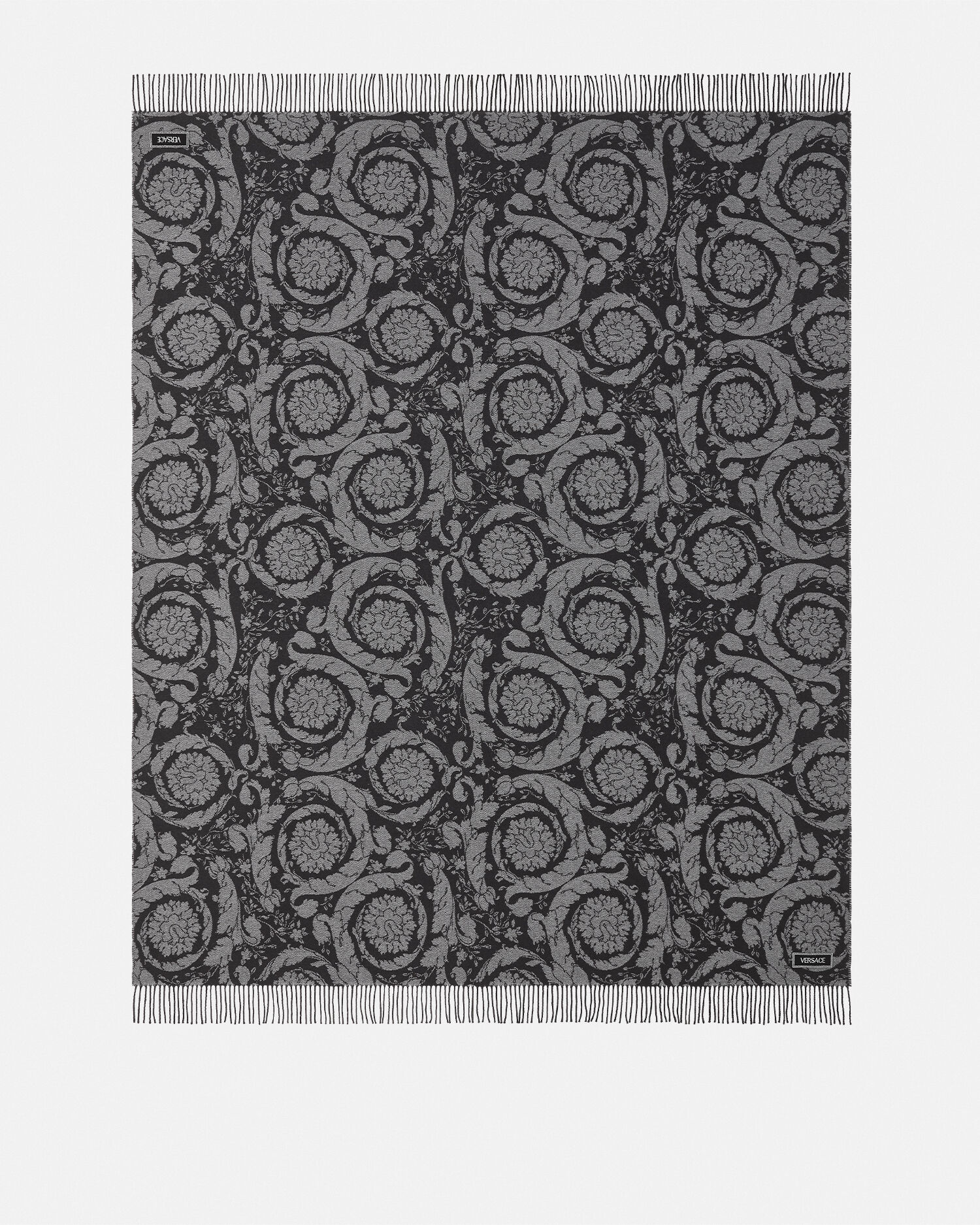 Barocco Cashmere Fringed Blanket Black