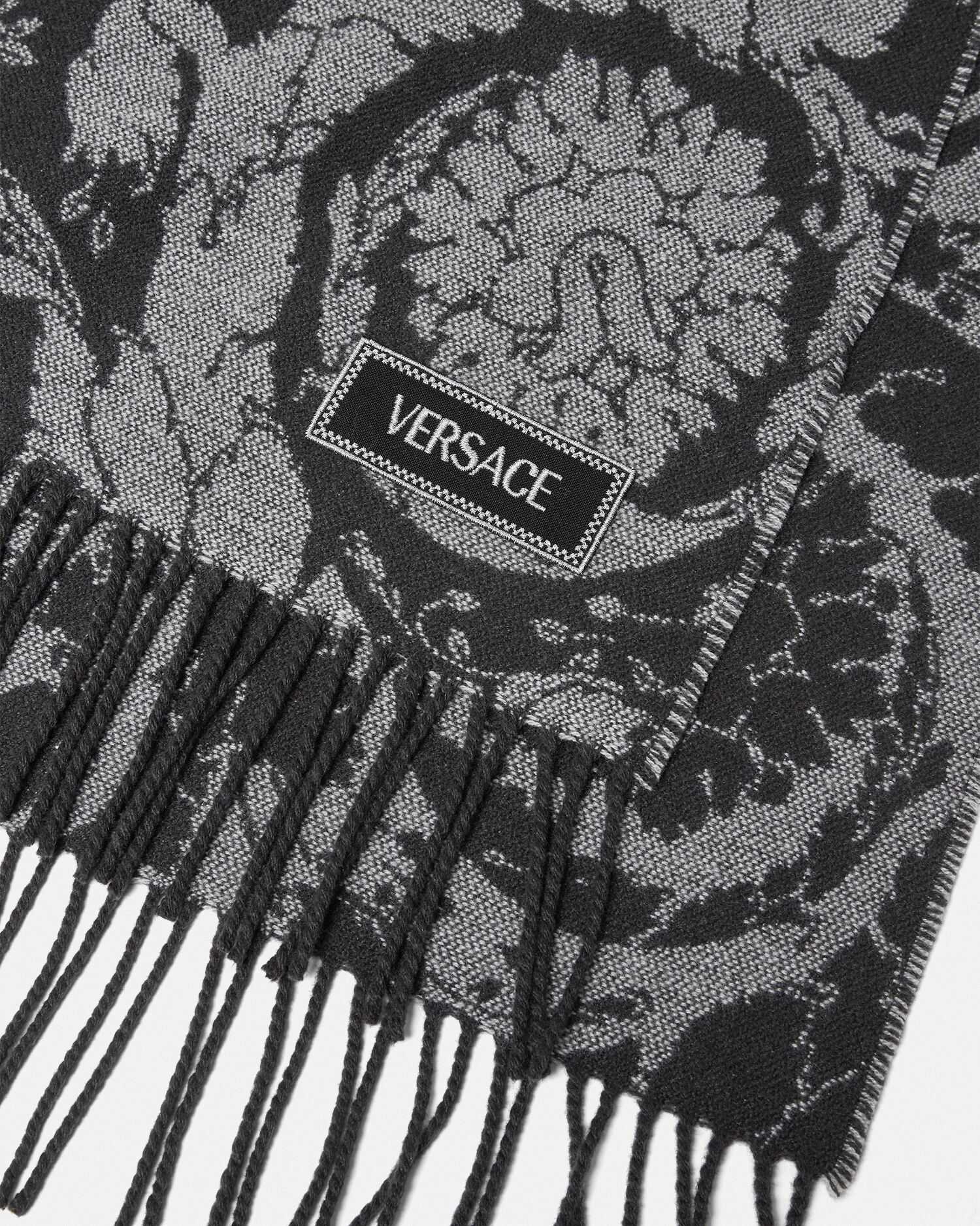 Barocco Cashmere Fringed Blanket Black
