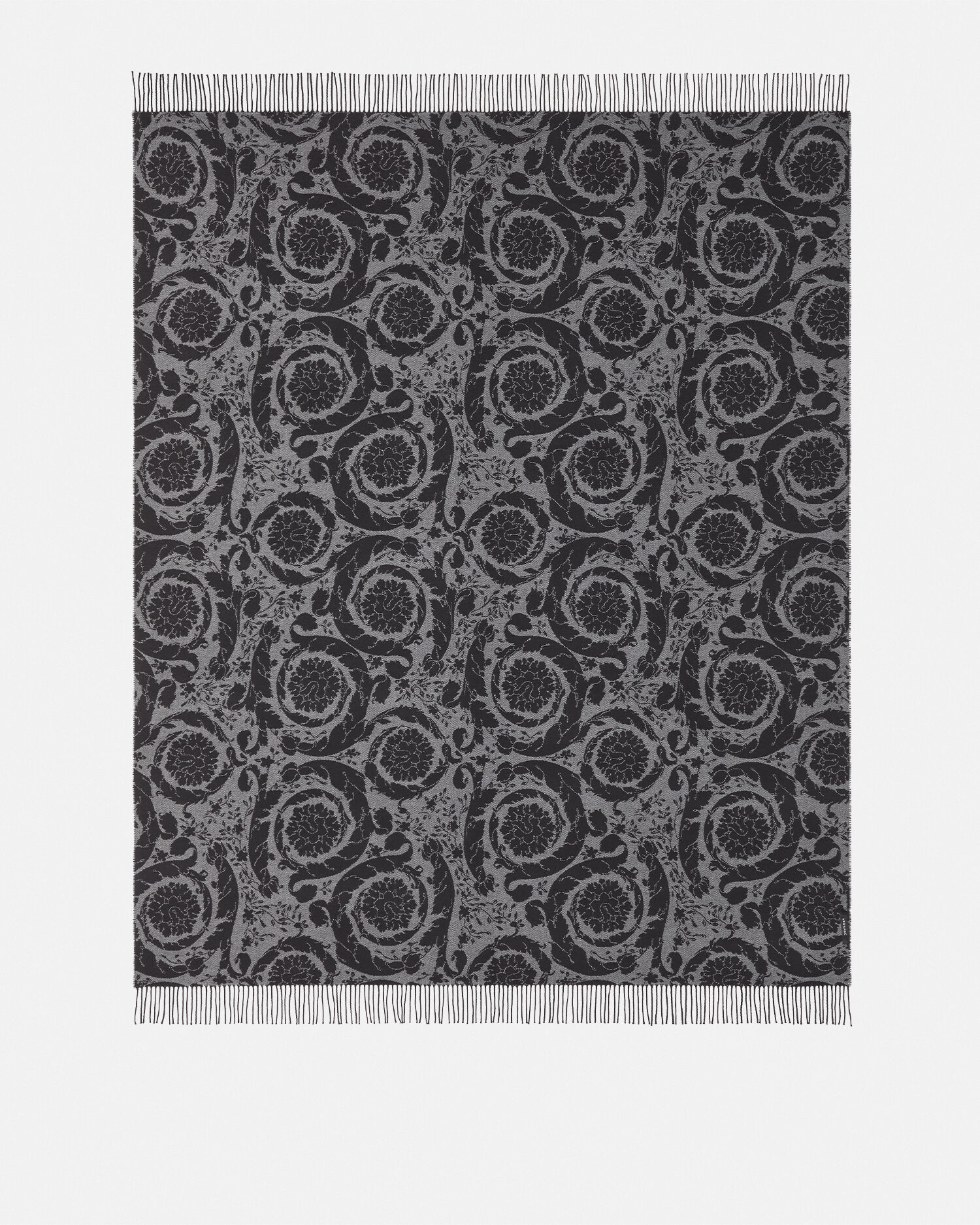 Barocco Cashmere Fringed Blanket Black